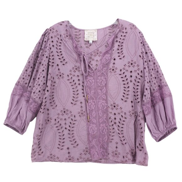 JOHNNY WAS Mauve Purple Eyelet Embroidered Blouse Size SMALL - Picture 1 of 8